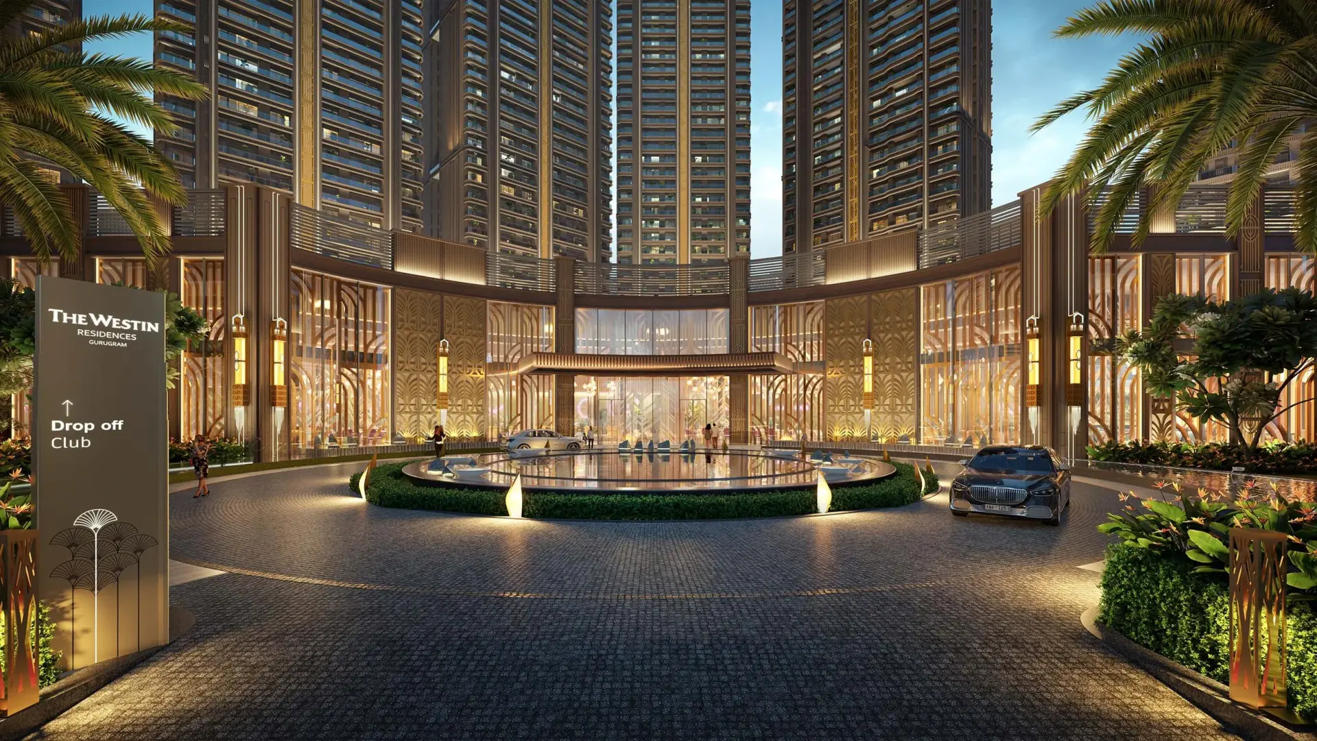 Architectural representation of the arrival and club drop-off area