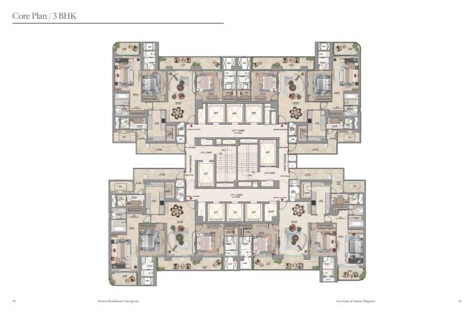 Core plan for 3 BHK residences